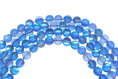 10mm Matte Blue Moonstone Glass Beads #99