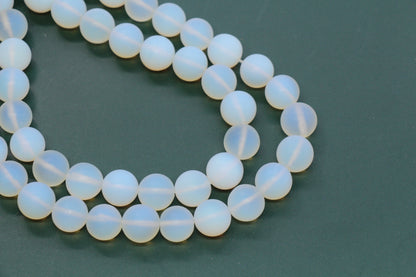 Matte Opalite Glass Beads, Frosted White Round Beads #260