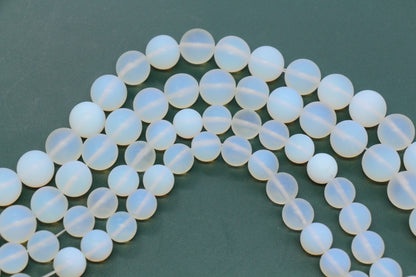 Matte Opalite Glass Beads, Frosted White Round Beads #260