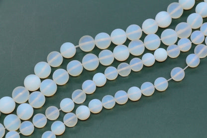 Matte Opalite Glass Beads, Frosted White Round Beads #260