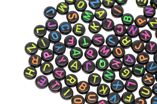 7mm Round Letter Beads Black Alphabet Beads #24