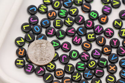 7mm Round Letter Beads Black Alphabet Beads #24