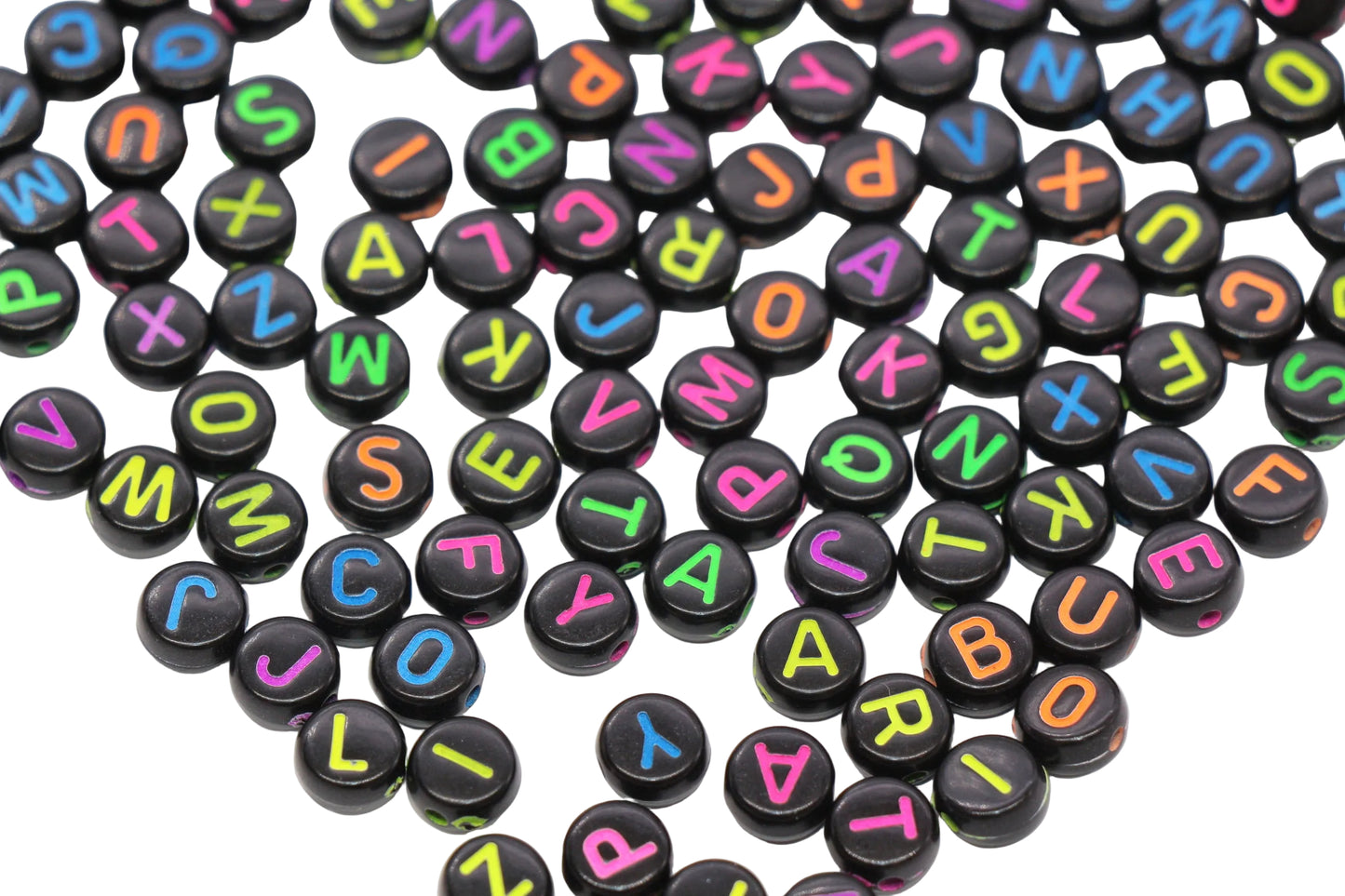 7mm Round Letter Beads Black Alphabet Beads #24