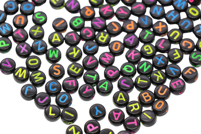 7mm Round Letter Beads Black Alphabet Beads #24
