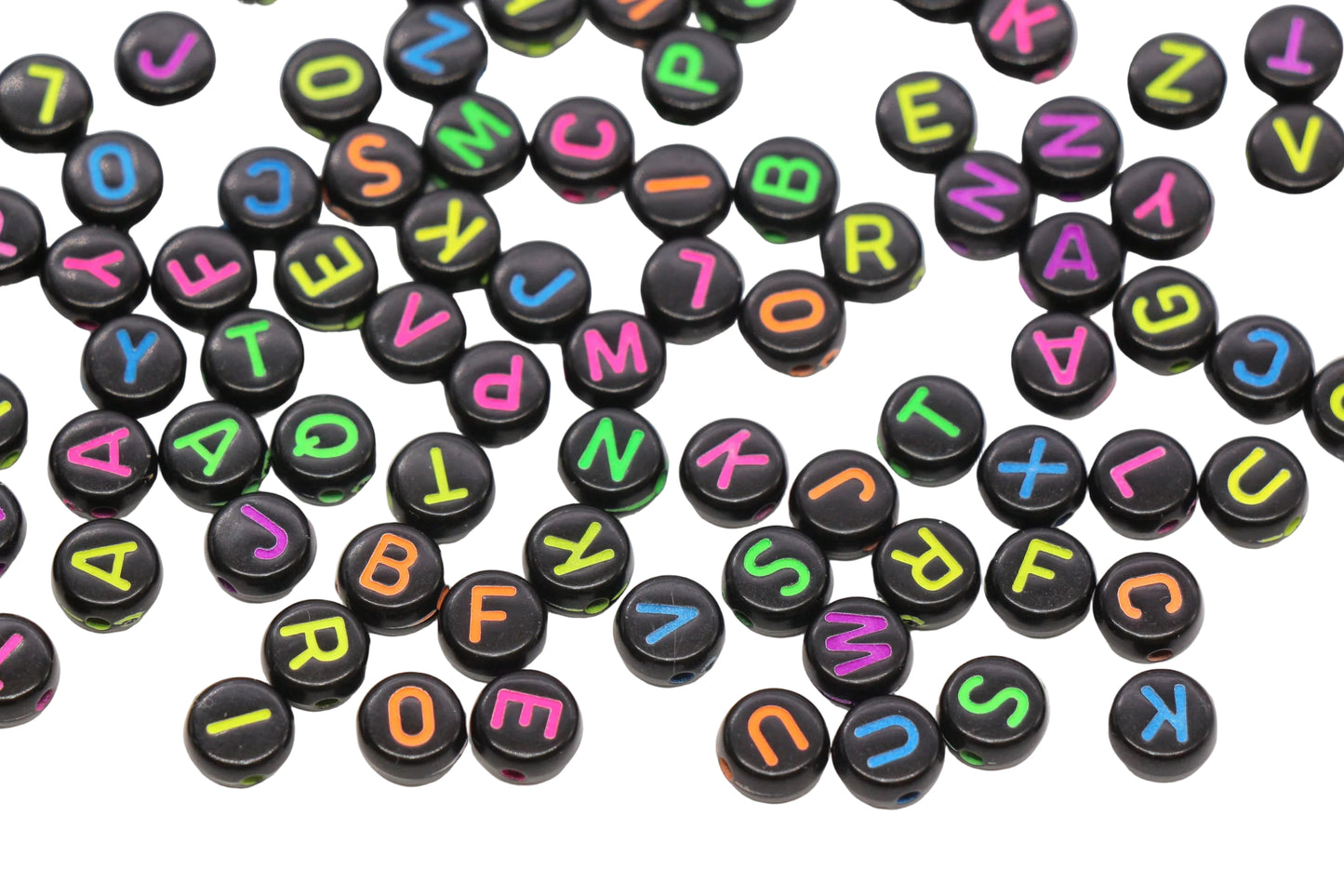 7mm Round Letter Beads Black Alphabet Beads #24