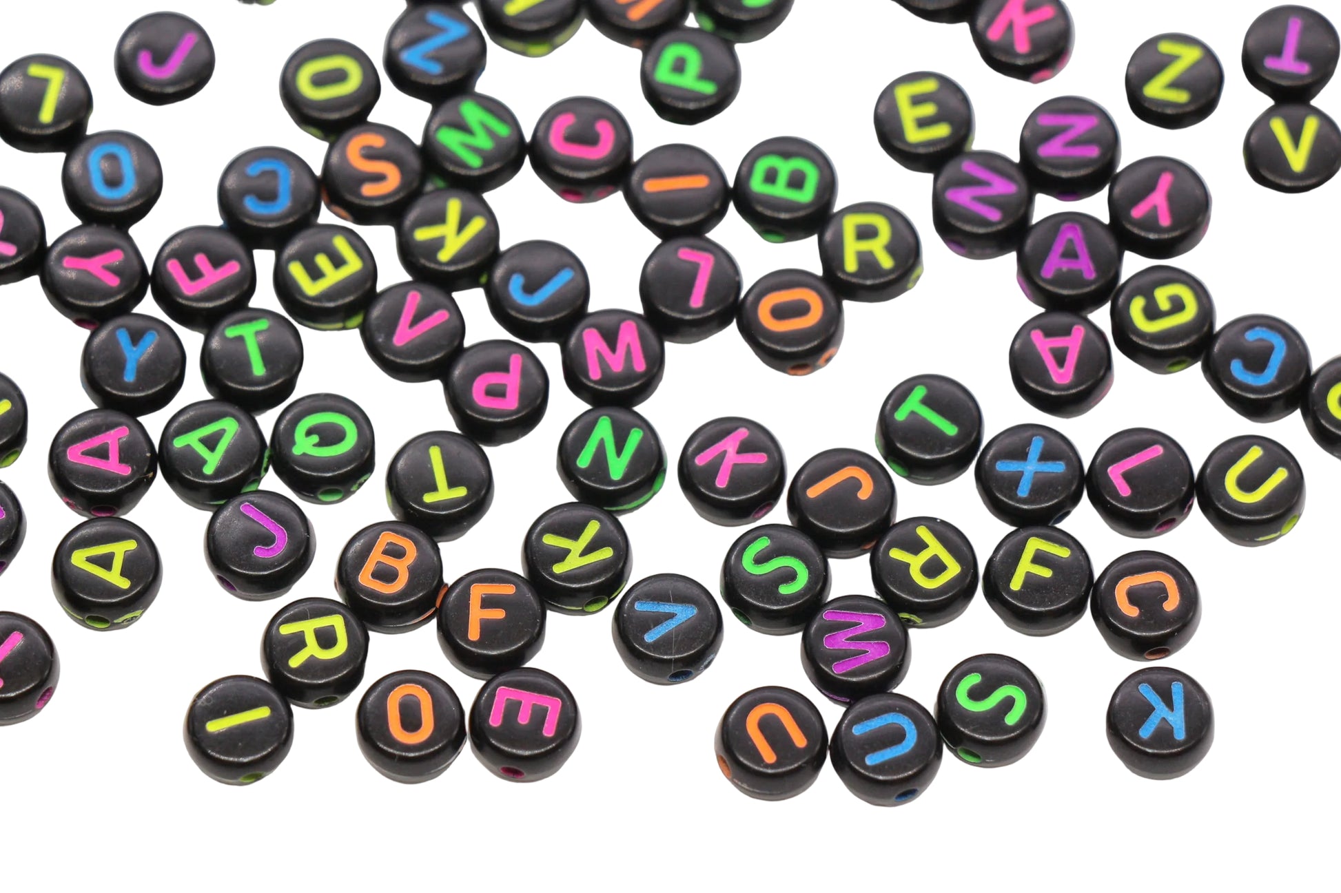 7mm Round Letter Beads Black Alphabet Beads #24