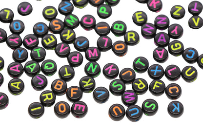 7mm Round Letter Beads Black Alphabet Beads #24