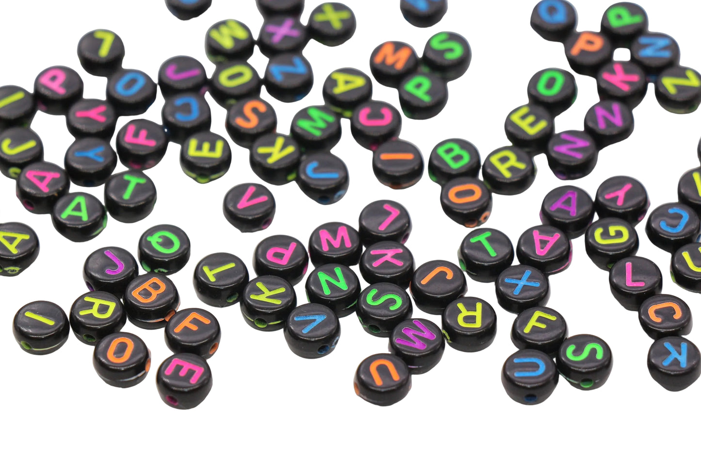 7mm Round Letter Beads Black Alphabet Beads #24