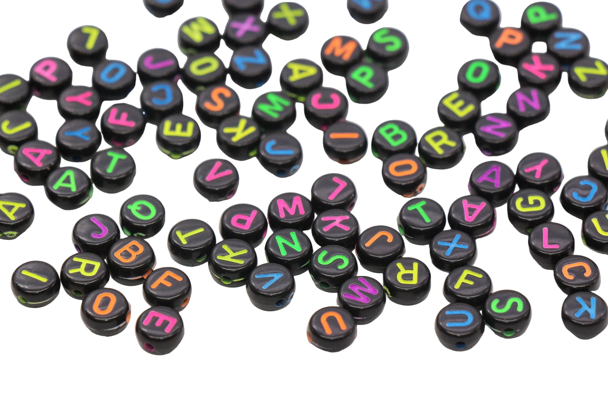 7mm Round Letter Beads Black Alphabet Beads #24