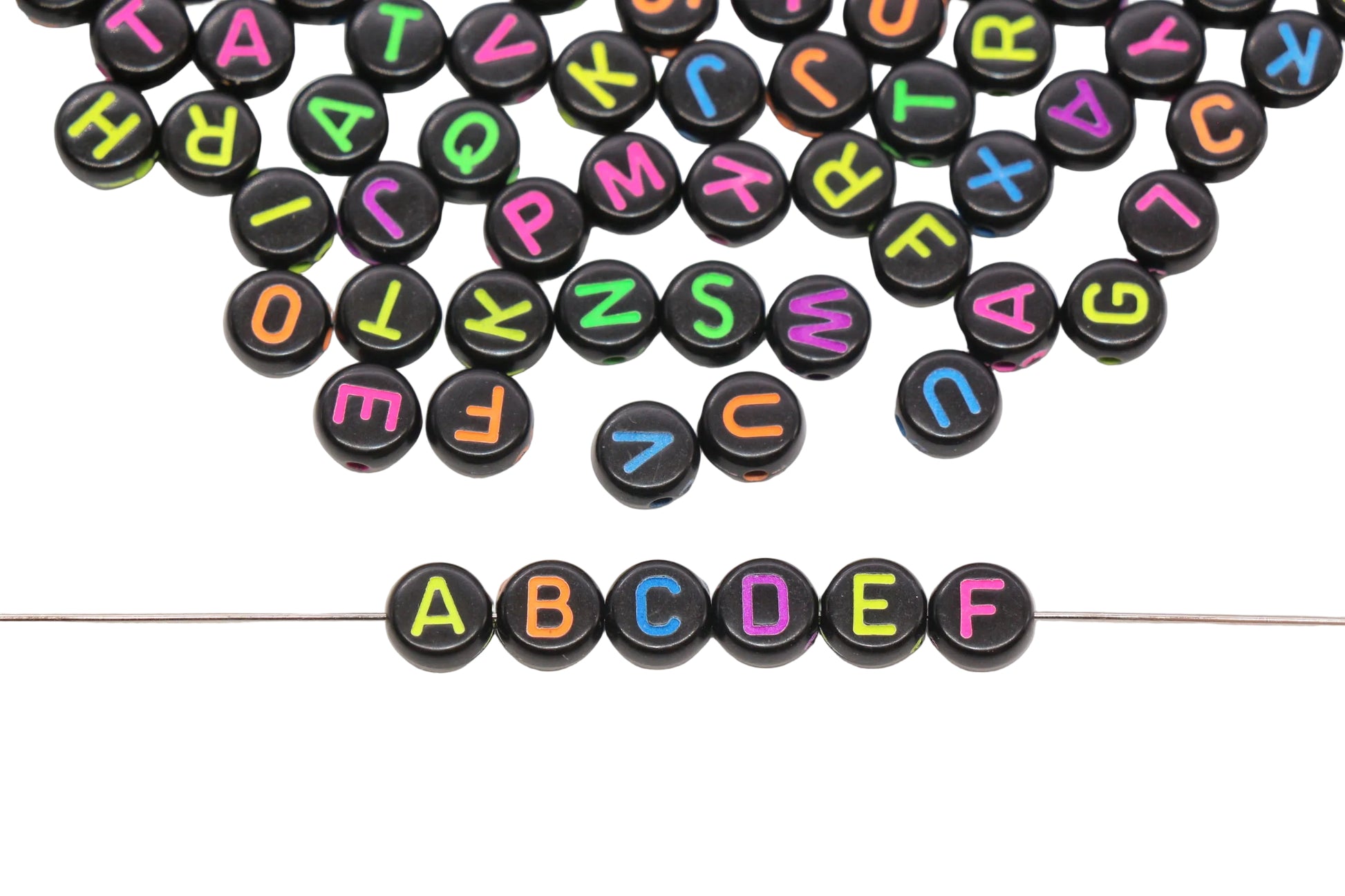 7mm Round Letter Beads Black Alphabet Beads #24