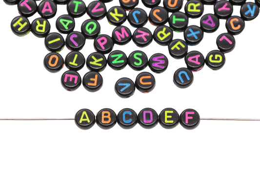 7mm Round Letter Beads Black Alphabet Beads #24