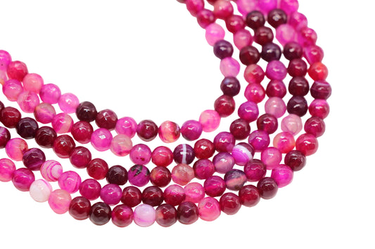 Faceted Pink Stripe Agate Gemstone Beads Round #247