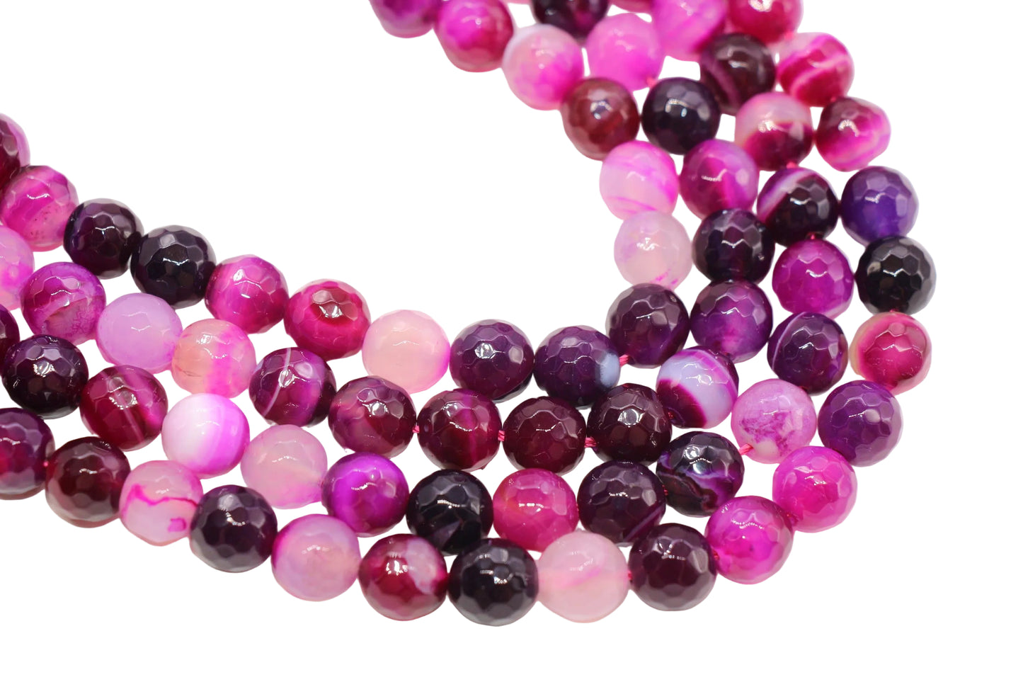 faceted pink stripe agate gemstone beads round, faceted beads for bracelets image 2