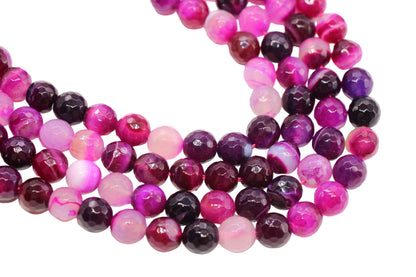 faceted pink stripe agate gemstone beads round, faceted beads for bracelets image 2