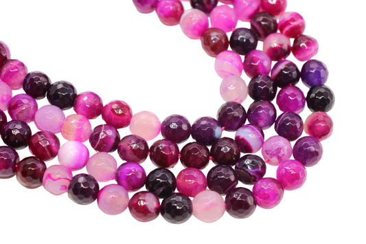 Faceted Pink Stripe Agate Gemstone Beads Round #247