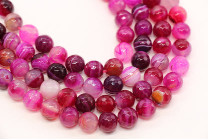 faceted pink stripe agate gemstone beads round, faceted beads for bracelets image 3