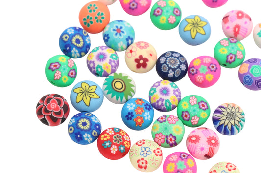 12mm Polymer Clay Flower Beads Mixed Floral Spacer Beads #160