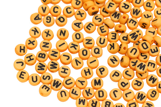 7mm Round Mustard Yellow Letter Beads #2904