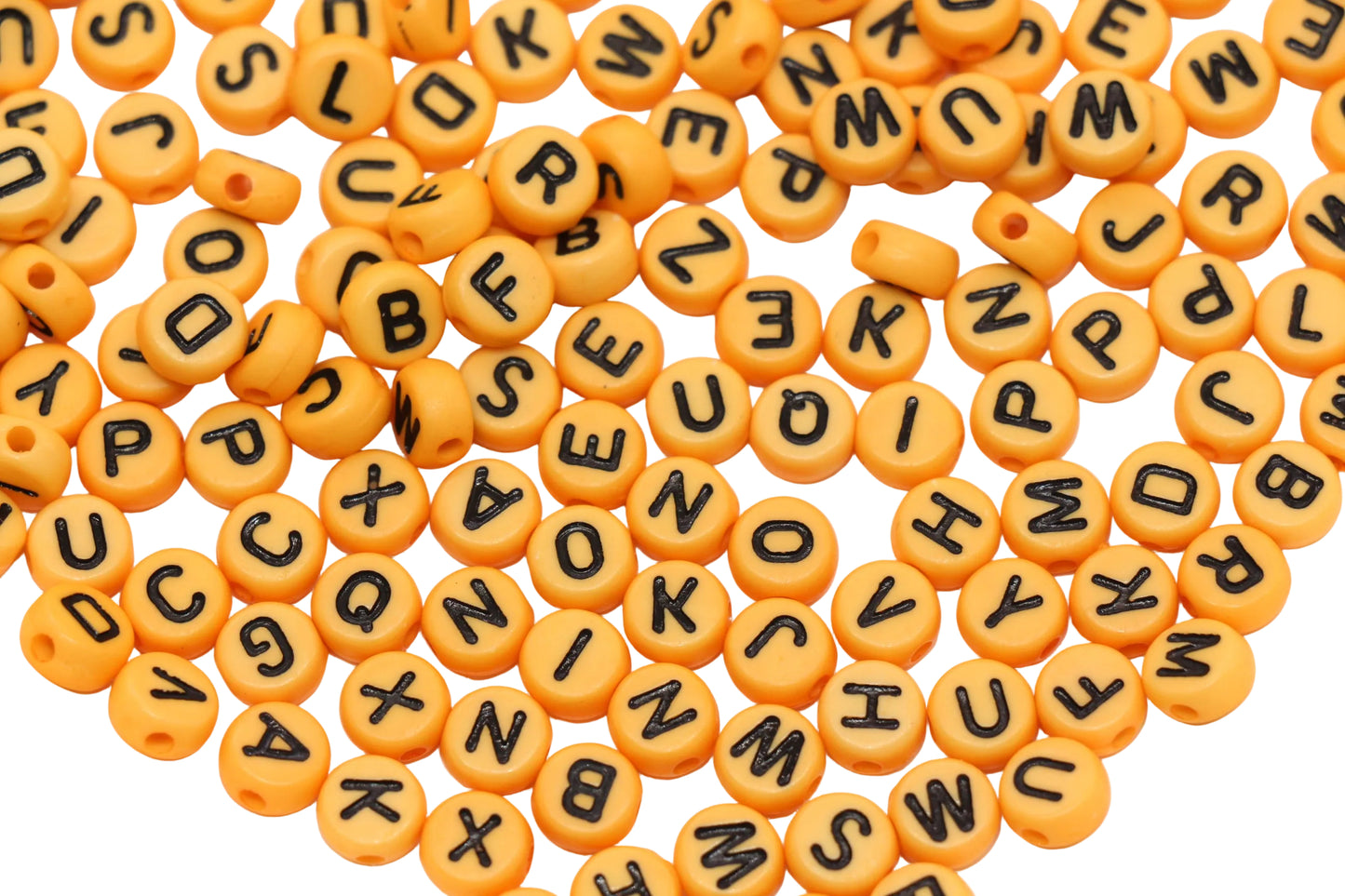 7mm Round Mustard Yellow Letter Beads #2904