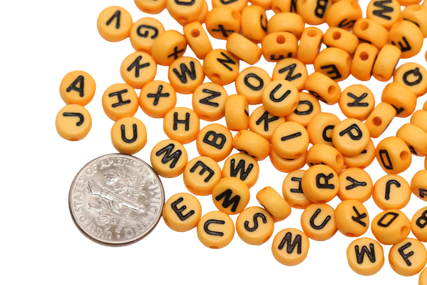 7mm Round Mustard Yellow Letter Beads #2904