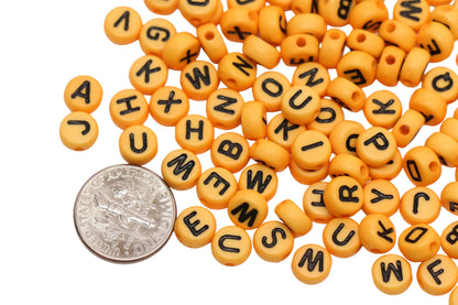 7mm Round Mustard Yellow Letter Beads #2904