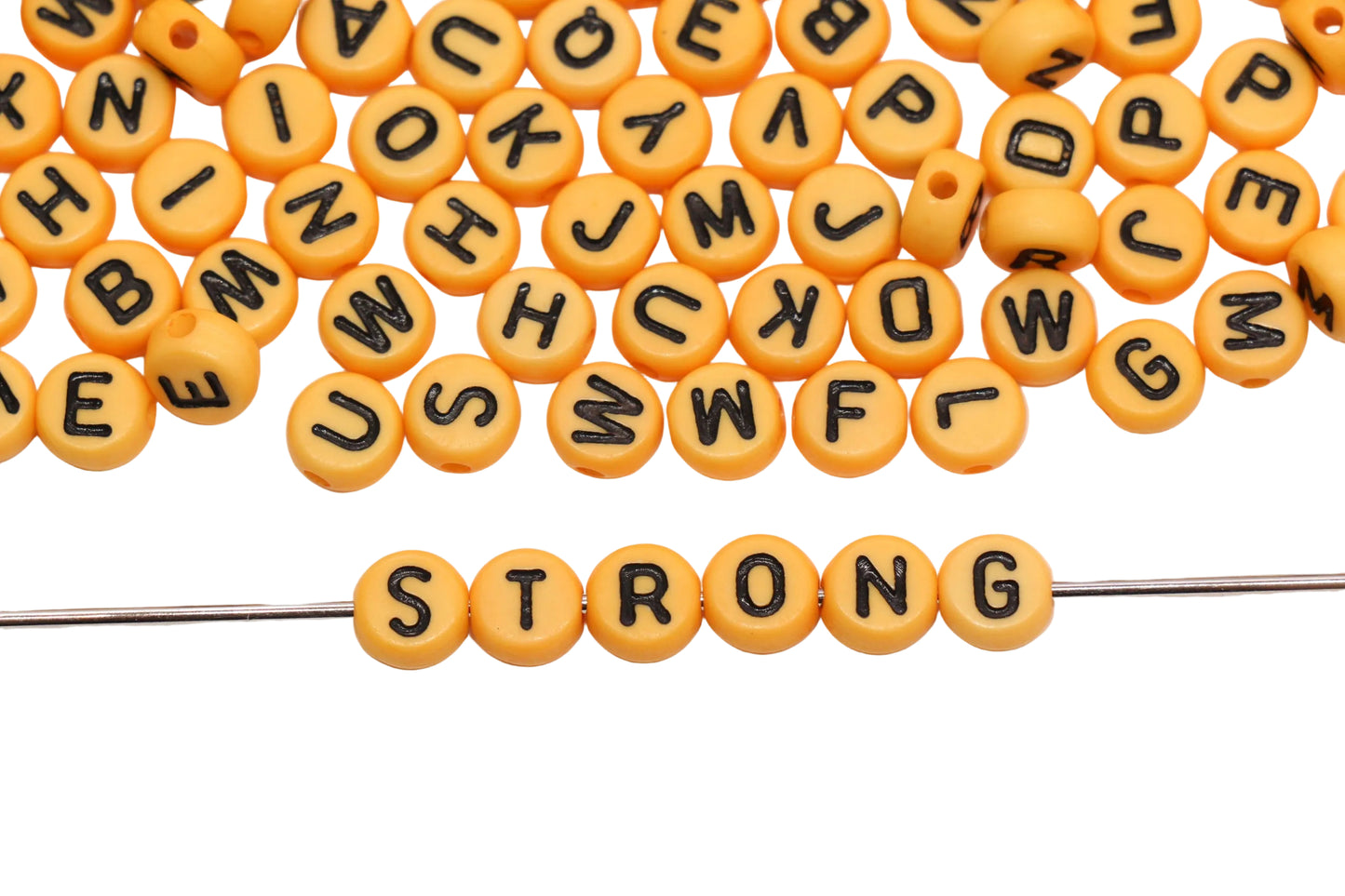 7mm Round Mustard Yellow Letter Beads #2904
