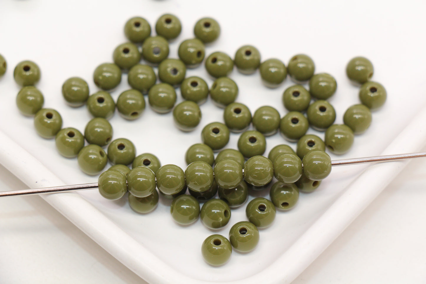 6mm Olive Green Gumball Beads #494