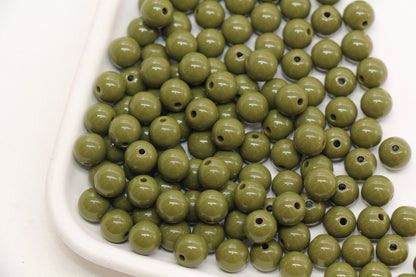 8mm Olive Green Gumball Beads #493
