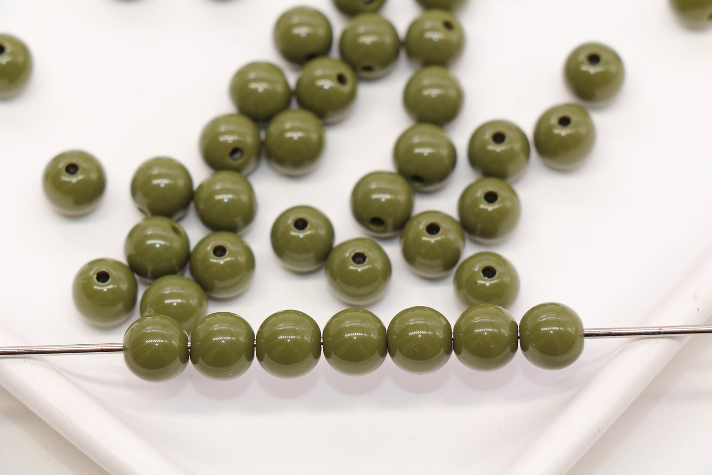 8mm Olive Green Gumball Beads #493