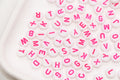 7mm White with Pink Acrylic Letter Beads