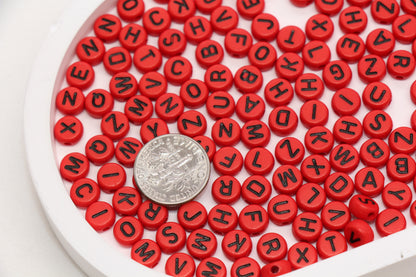 7mm Red Acrylic Letter Beads #45