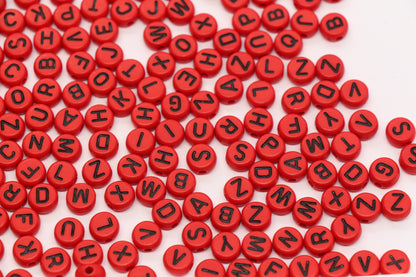 7mm Red Acrylic Letter Beads #45