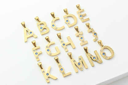 Gold Stainless Steel Rhinestone Initial Pendants