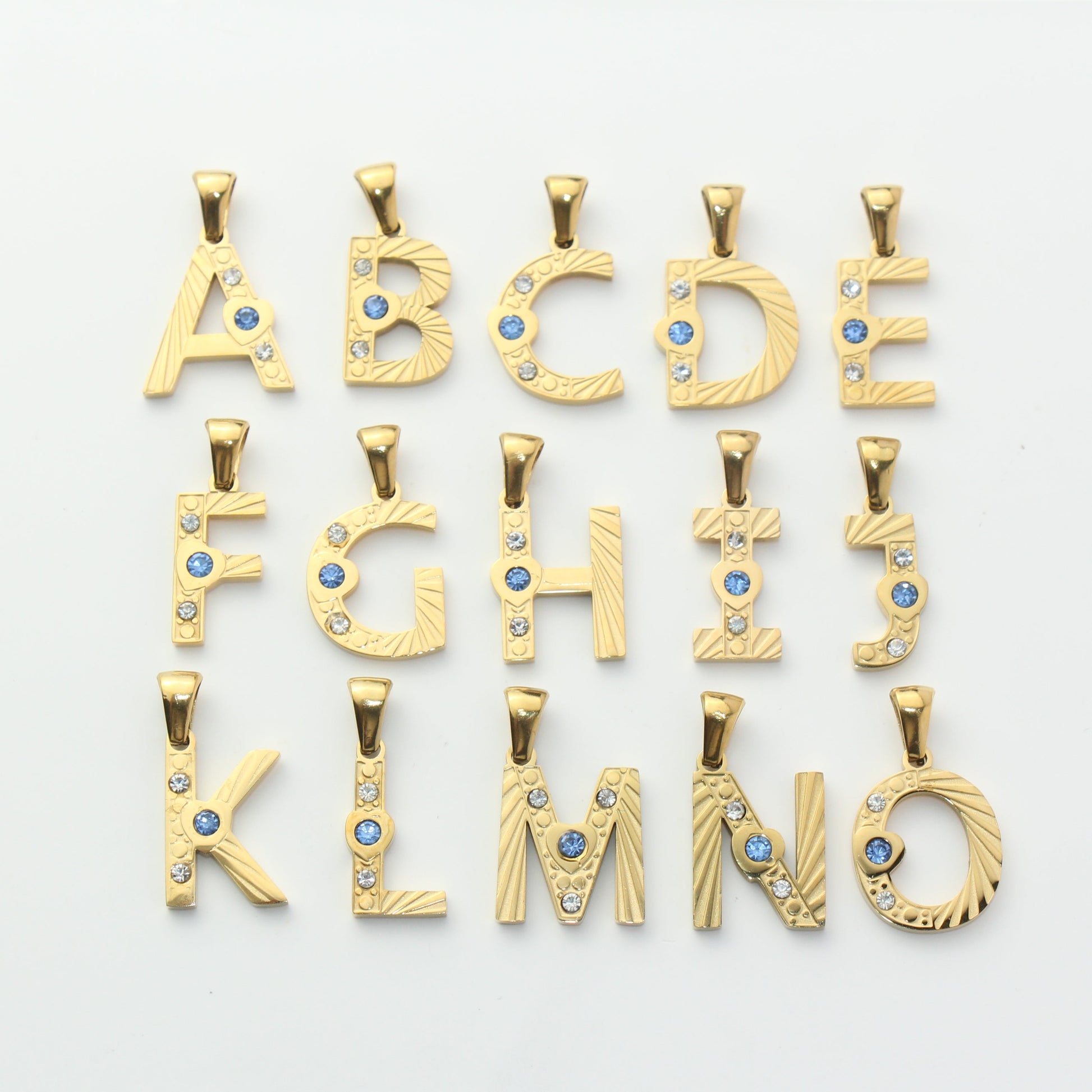 Gold Stainless Steel Rhinestone Initial Pendants