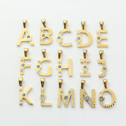 Gold Stainless Steel Rhinestone Initial Pendants
