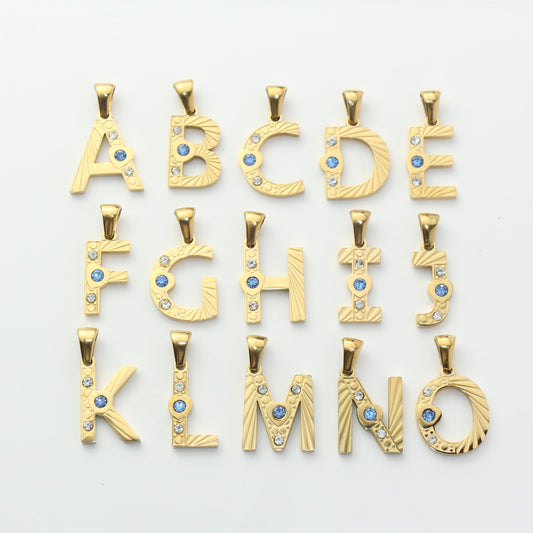 Gold Stainless Steel Rhinestone Initial Pendants