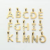 Gold Stainless Steel Rhinestone Initial Pendants