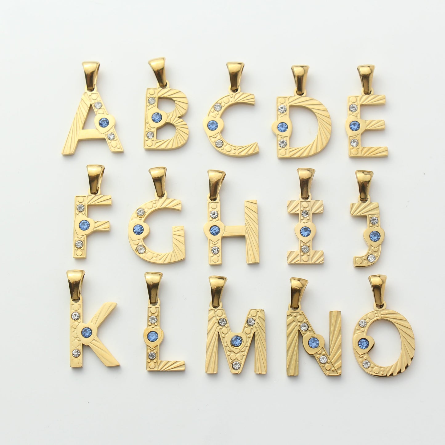 Gold Stainless Steel Rhinestone Initial Pendants