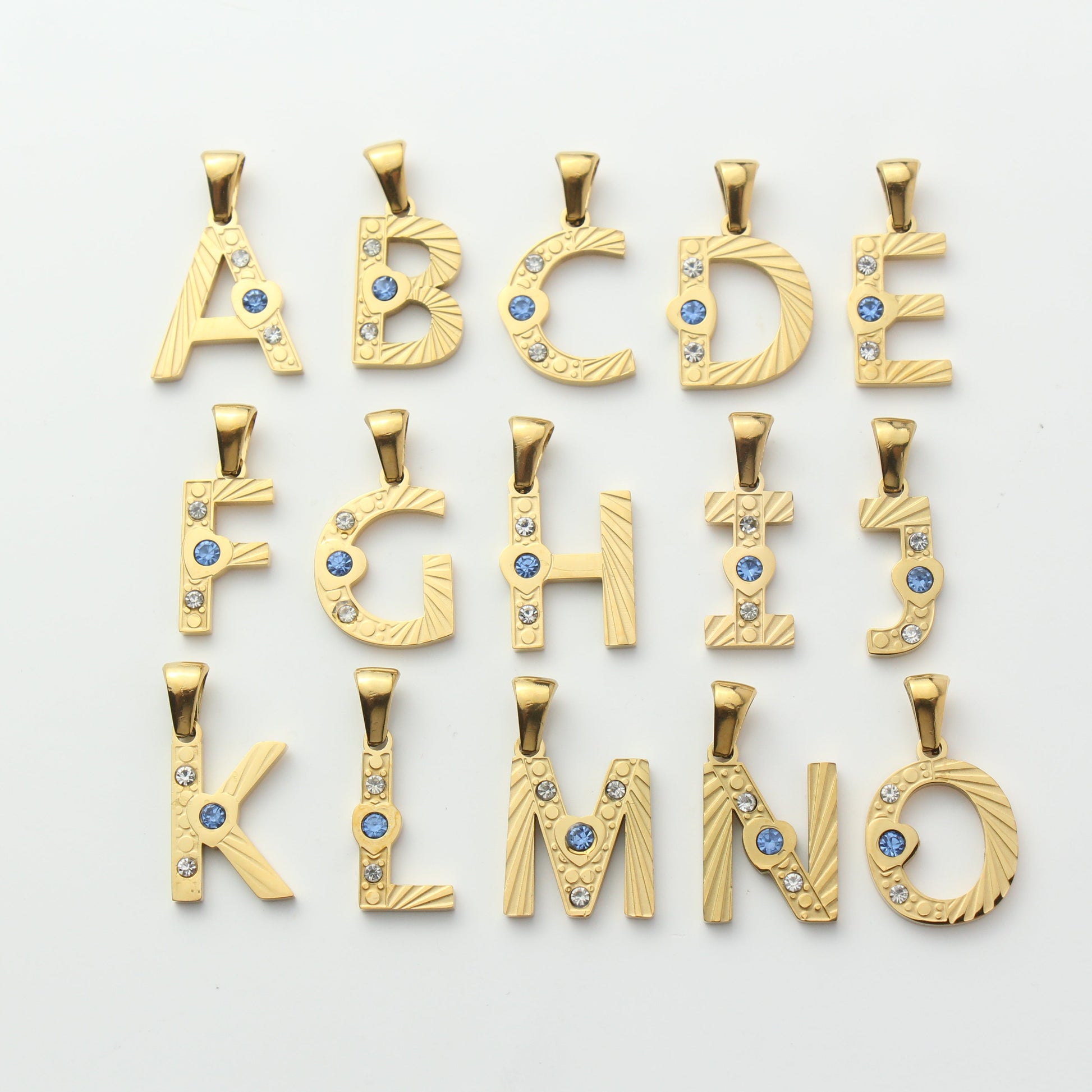 Gold Stainless Steel Rhinestone Initial Pendants