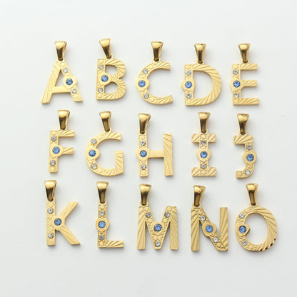Gold Stainless Steel Rhinestone Initial Pendants