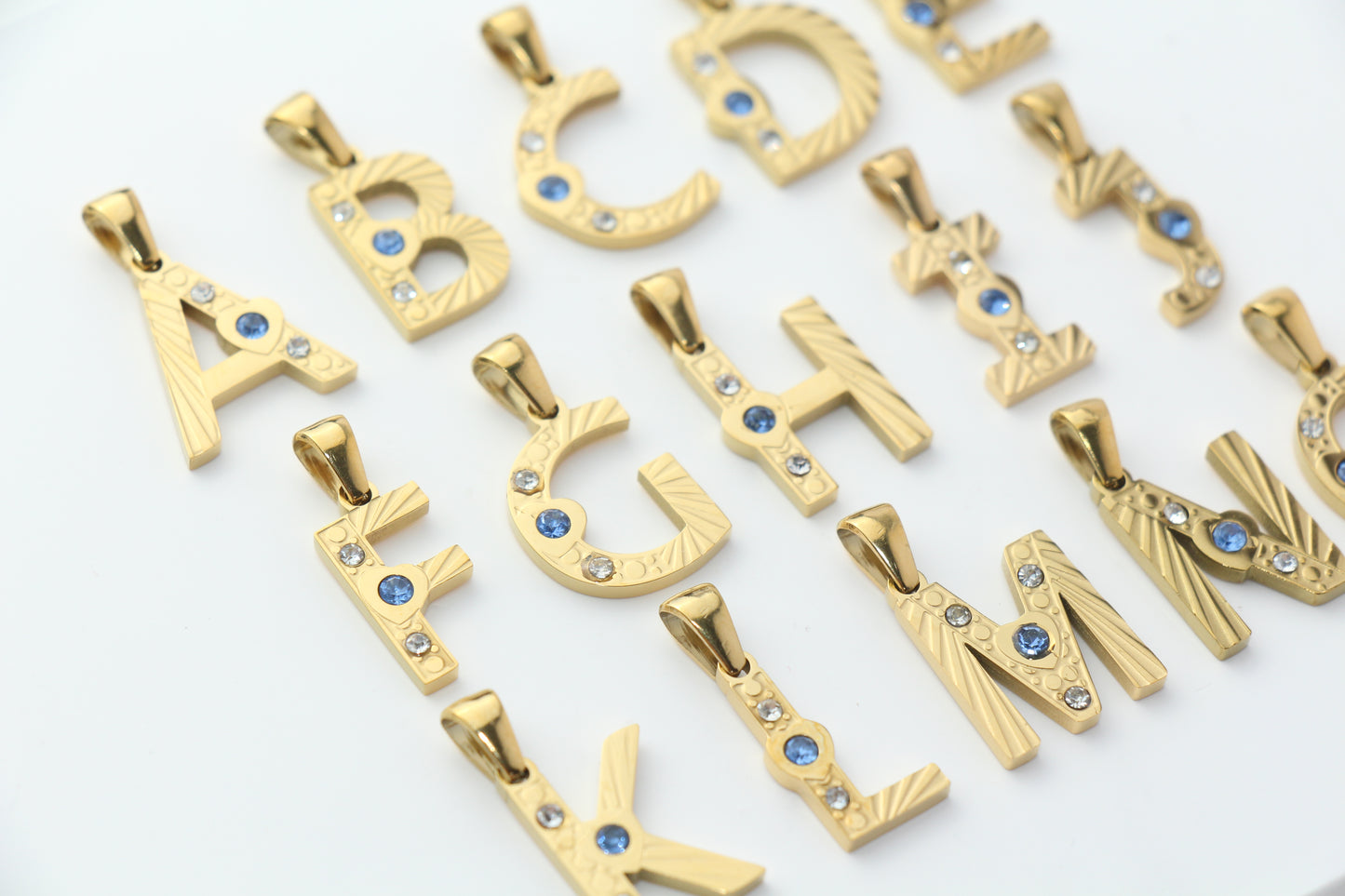 Gold Stainless Steel Rhinestone Initial Pendants