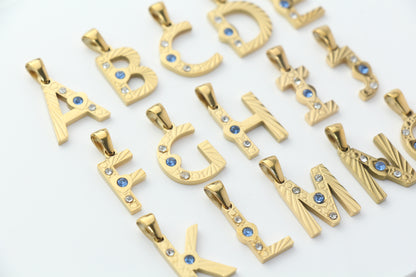 Gold Stainless Steel Rhinestone Initial Pendants