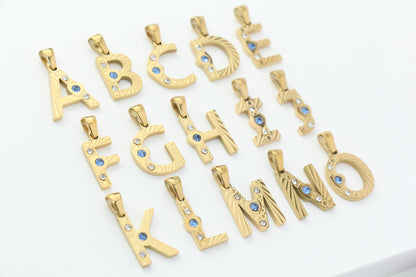 Gold Stainless Steel Rhinestone Initial Pendants