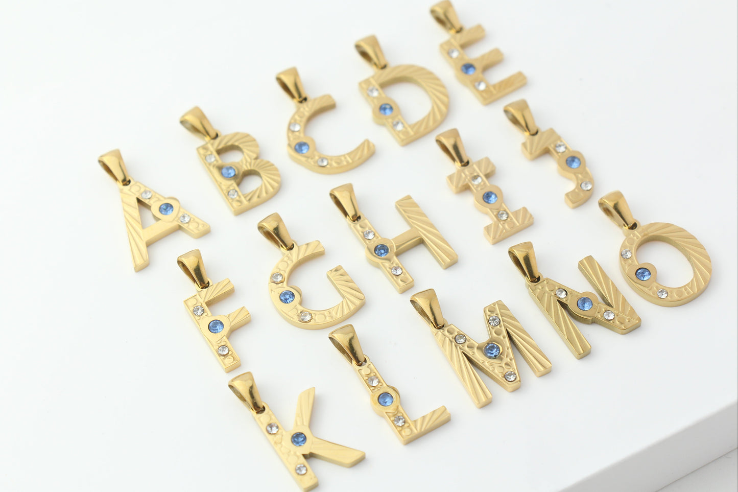 Gold Stainless Steel Rhinestone Initial Pendants