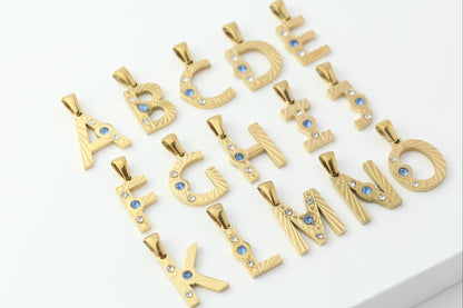 Gold Stainless Steel Rhinestone Initial Pendants