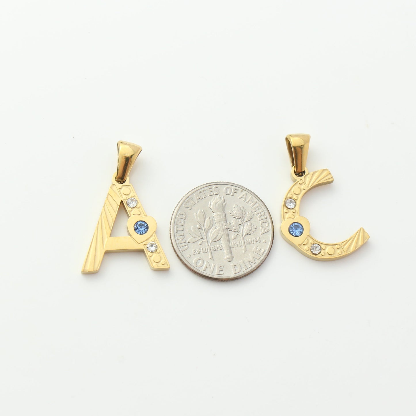 Gold Stainless Steel Rhinestone Initial Pendants