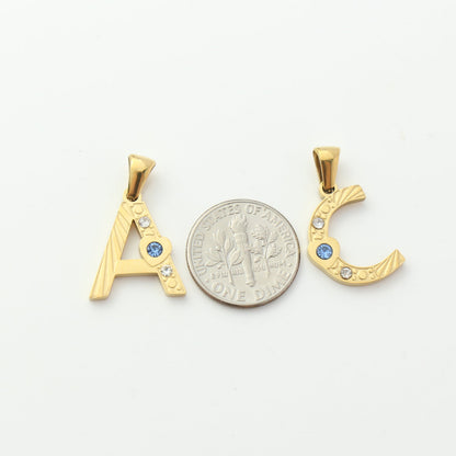 Gold Stainless Steel Rhinestone Initial Pendants