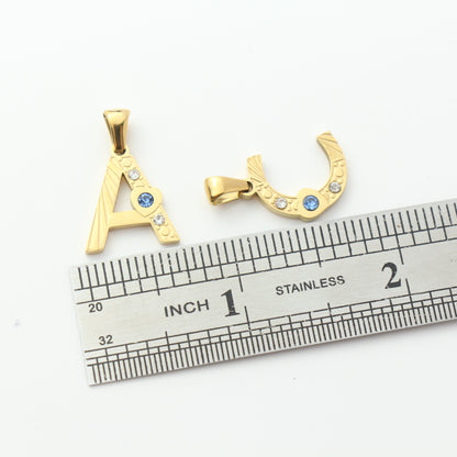 Gold Stainless Steel Rhinestone Initial Pendants