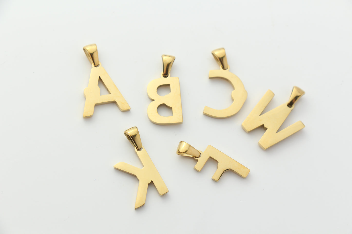 Gold Stainless Steel Rhinestone Initial Pendants