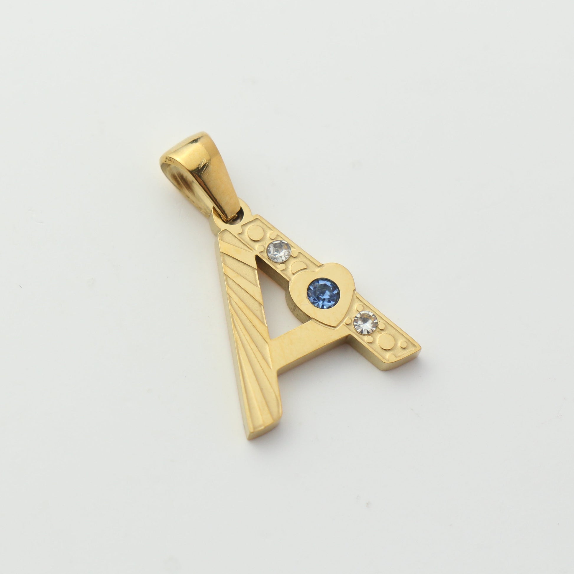Gold Stainless Steel Rhinestone Initial Pendants